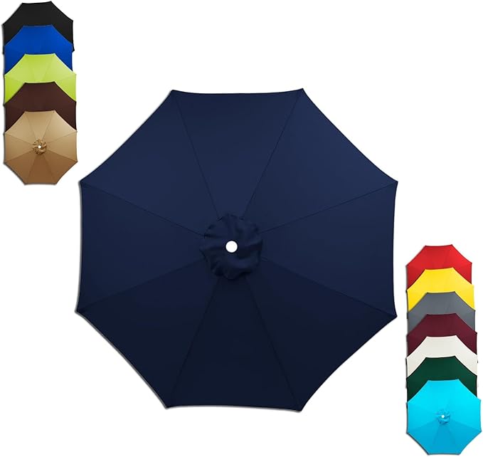 6/8 Ribs Patio Umbrella Replacement Canopy 6.5ft 7.5ft 8.2ft 8.9ft 9.8ft 11.5ft Waterproof UV Protective Replacement Parasol Fabric Cover for Garden Outdoor(Navy Blue,11.5ft/8ribs)