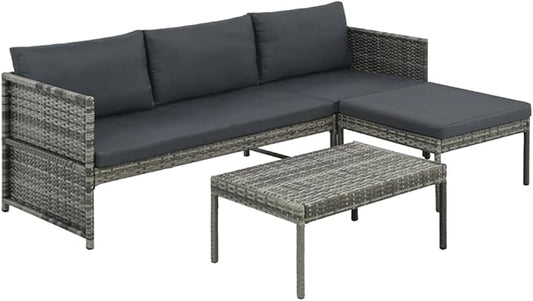 Wicker Outdoor Patio Furniture Set, PE Rattan Patio Conversation Set 3 Piece Garden Lounge Set with Cushions Poly Rattan Gray