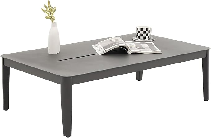 Patio Coffee Table Rectangle Outdoor Coffee Table for Outside All-Weather Aluminum Outdoor Coffee Tables for Balcony Garden Lawn, Grey