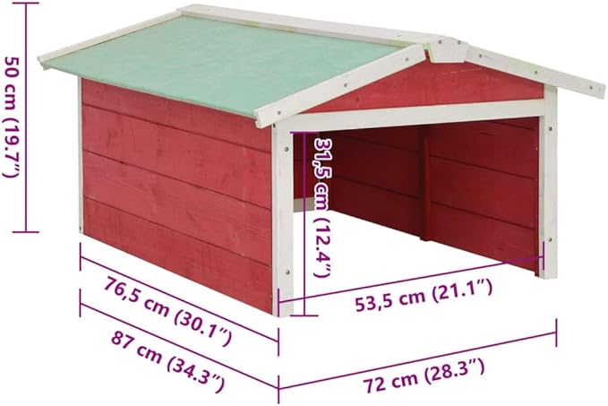 vidaXL Lawn Mower Garage House - Red/White Firwood - Outdoor - from Rain and UV
