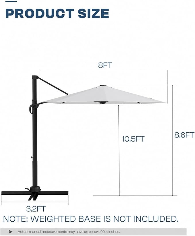 11 FT Round Cantilever Umbrella,Easy Tilt, Fade Resistant & 360° Rotation, Offset for Pool Deck Backyard Patiolight gray (Base not Included)