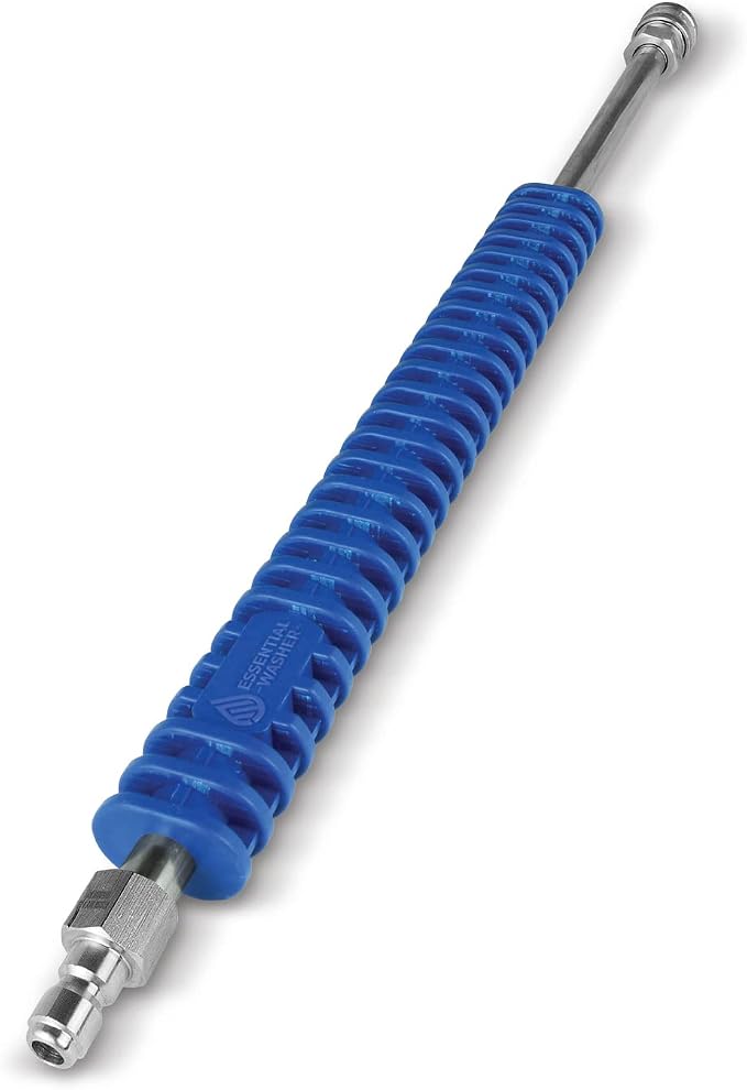ESSENTIAL WASHER 18" Pressure Washer Extension Wand - Stainless Steel Power Washer Wand with Molded Grip - Short Pressure Washer Wand Replacement - Stainless Steel 1/4” QC Plug & Coupler Preinstalled