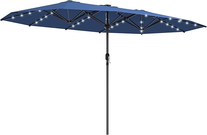 Outsunny 14.8ft Double Umbrella, Large Outdoor Patio Sun Shade with LED Solar Light for Garden
