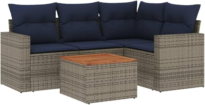 vidaXL Patio Sofa Set with Cushions 5 Piece, Outdoor Conversation Set, Patio Furniture Set for Balcony Garden, Modern Style, Gray Poly Rattan