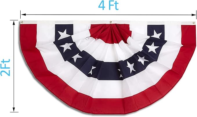 American Flag Bunting for Outside,4th of July Flags Outdoor, USA Pleated Fan Flag 2x4 FT,Patriotic Decor Bunting Banner,Fourth of July Yard Decorations,Red White and Blue Decor for Outside (2 Pack)