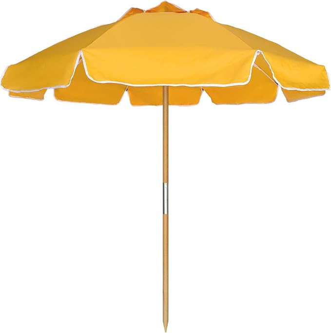 AMMSUN 7.5ft Heavy Duty High Wind Beach Umbrella Commercial Grade with Air Vent Ash Wood Pole & Carry Bag UPF 50+ Sun Protection for Patio Garden Pool Backyard Yellow