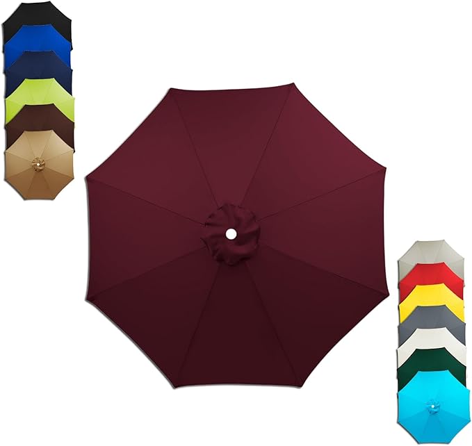 6/8 Ribs Patio Umbrella Replacement Canopy 6.5ft 7.5ft 8.2ft 8.9ft 9.8ft 11.5ft Waterproof UV Protective Replacement Parasol Fabric Cover for Garden Outdoor(Wine Red,11.5ft/6ribs)