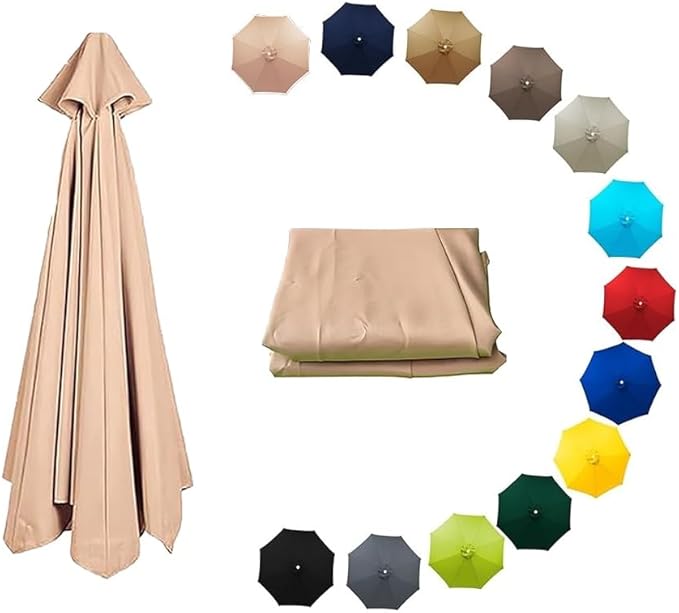 7ft/9ft/10ft Parasol Umbrella Canopy Replacement, Patio Umbrella Replacement Cover, 8 Ribs/6 Ribs Parasol Top Replacement Cloth(Champagne,200cm/7ft-6ribs)