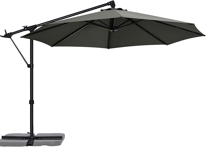ABCCANOPY 10FT Cantilever Patio Umbrella with Base Stand, Offset Hanging Outdoor Umbrella, 360° Rotation & Tilt Adjustment,Suitable for Pool, Deck, Garden, Backyard（Dark Gray）