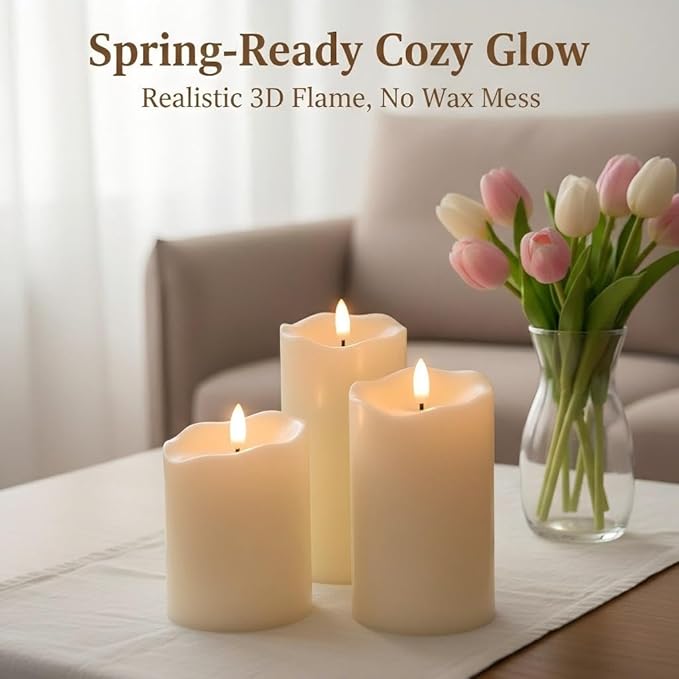 ANGELLOONG Flickering Flameless Candles, Realistic Battery Operated Candles with Remote and Timer, Set of 3 LED Candles for Room Fall Home Wedding Decor Centerpieces Table Party Valentines Decorations