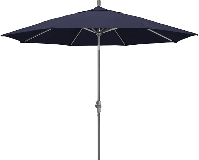 California Umbrella 11Ft Premium Sunbrella Patio Umbrella, Hand-Crank, Tilt-Collar, Gray Frame, Navy Fabric