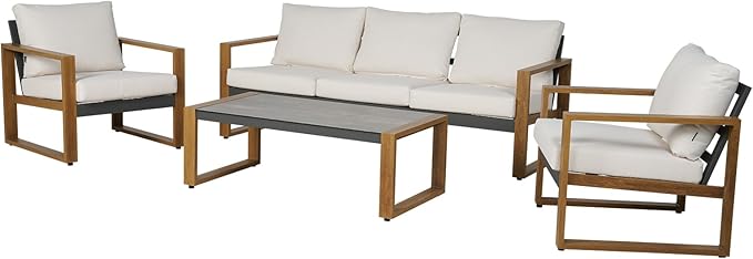 Grand patio Outdoor Furniture Set for 5, 4-Piece Aluminum Patio Conversation Set with Cushions, Modern Outdoor Sectional Sofa for Deck, Backyard, Garden, Porch, Poolside