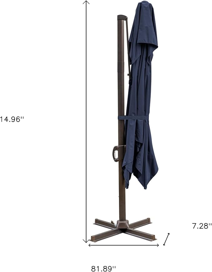 HomeRoots 10' Navy Blue Polyester Square Tilt Cantilever Patio Umbrella with Stand