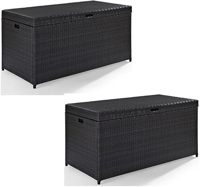Home Square 2 Piece UV-resistant Resin Wicker Patio Deck Box Set in Brown