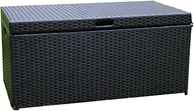 BOWERY HILL Wicker/Rattan Patio Storage Deck Box, Steel Frame, Black Finish, 40" W x 20" D x 20" H, Weather-Resistant Outdoor or Indoor Trunk, Hinged Lid, Handles for Easy Portability