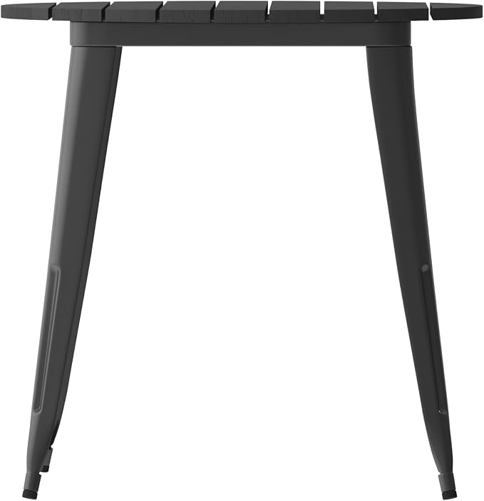 EMMA + OLIVER Drew Dining Table - Black 30" Round Poly Resin Table Top - Black Steel Base - All-Weather for Indoor/Outdoor Use