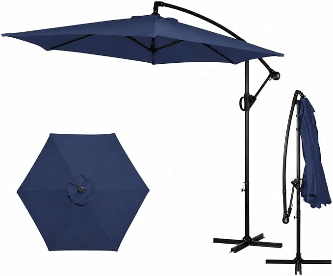 JAMFLY Large 9FT Offset Patio Umbrella with Cantilever Crank & Infinite Tilt, Heavy Duty Outdoor Hanging Umbrella with Cross Base for Backyard, Deck, Poolside