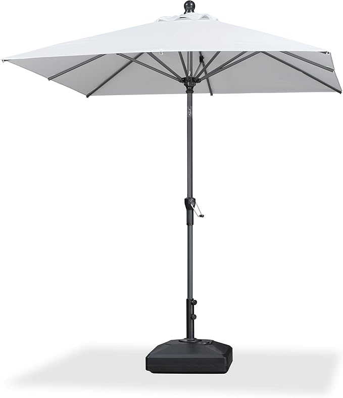 PURPLE LEAF 6.5' x 6.5' Square Patio Market Umbrella with Base Outdoor Table Umbrellas Aluminum Frame Sun Shade with 8 Sturdy Ribs Tilt for Garden Deck Lawn Pool White