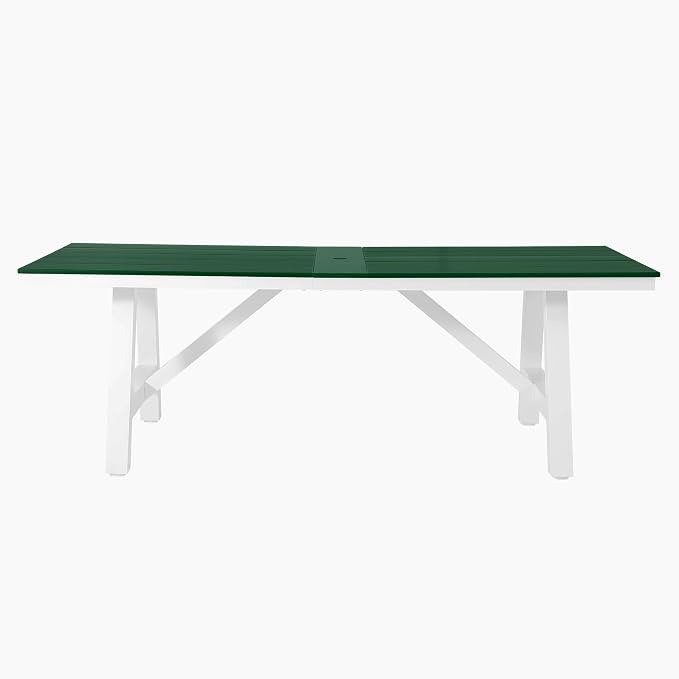 WestinTrends Cape May 9-Piece HDPE Outdoor Furniture Patio Dining Table with Umbrella Hole and Chairs Set for 8, Dark Green