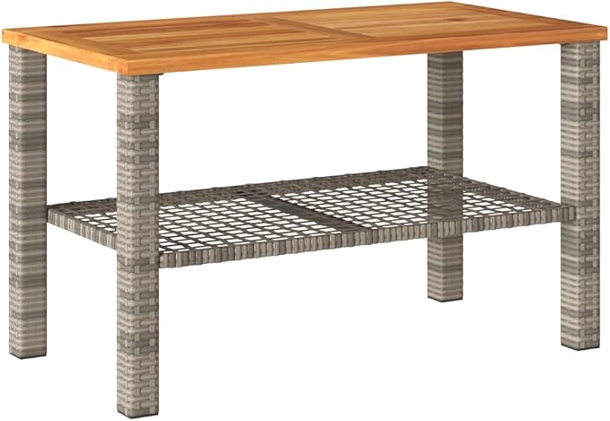 Patio Table & Picnic Table Gray PE Rattan Outdoor Table Pool Side Table for Patio Garden Backyard 27.6 x 15 x 16.5 in