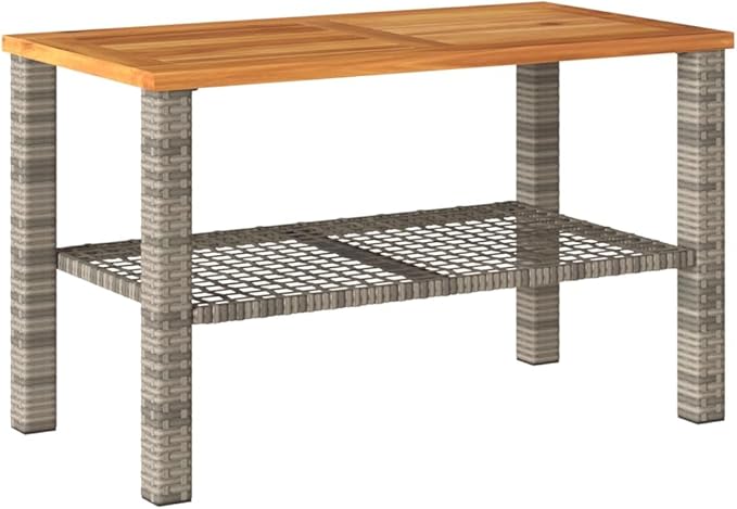 vidaXL Patio Table, Outdoor Coffee Table, Patio Furniture, Rectangular Garden Table for Lawn Backyard, Gray Poly Rattan Acacia Wood