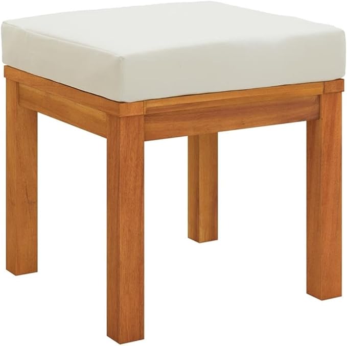 Afuera Living 7-Piece Garden Dining Set, Solid Acacia Wood, Cream White Cushions, Modular Design, Oiled Finish, Outdoor Patio Furniture, Seats 6, Includes Benches, Corner Sofa, Footstools, Dining