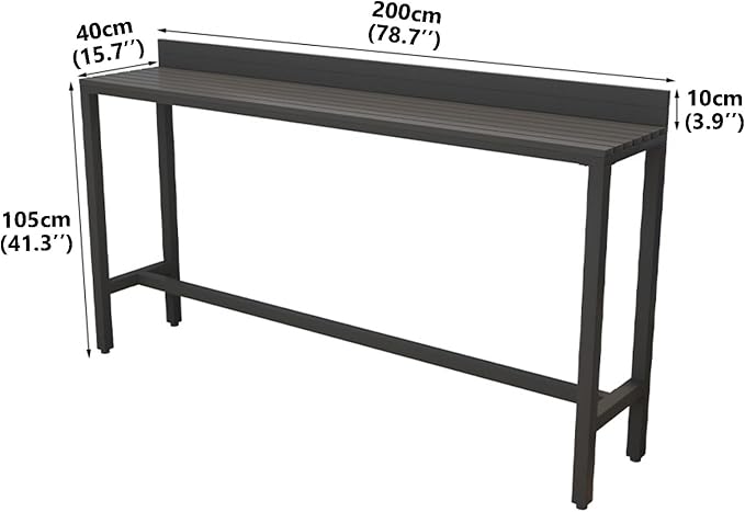 Outdoor Bar Table, Patio Pub Height Table with Anti-Fall Baffle, All-Weather Bar Height Counter Table, Narrow Dining Table for Hot Tub, Garden & Backyard(Color:Black+Black,Size:L-78.7in)