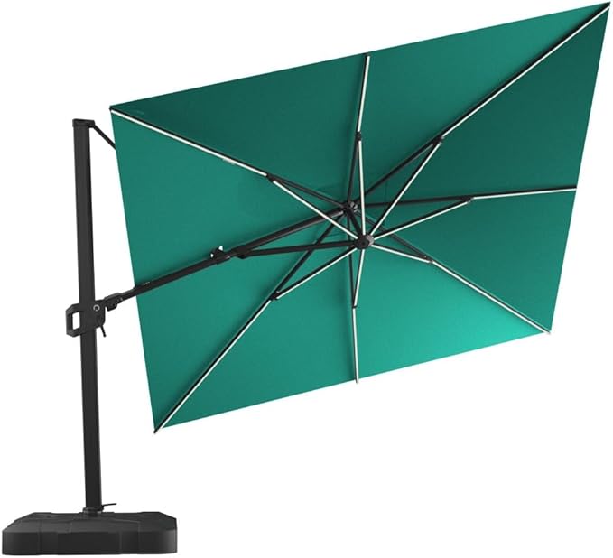 Midtown Umbrellas 9x9 Ft Outdoor Cantilever Patio Umbrella w/Sunbrella Canvas Glacier Fabric - Tilt 360° Rotate Offset Patio, Deck Patio, Backyard & Garden - Black Frame