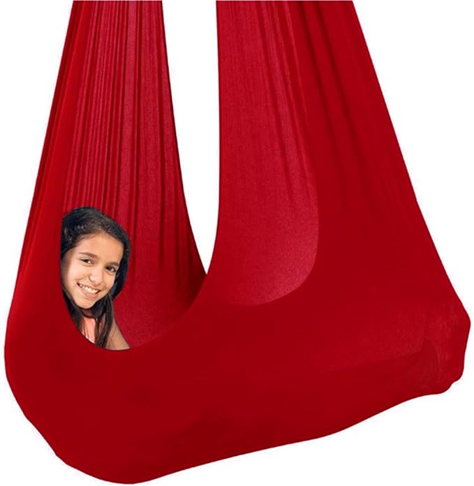 Sensory Swing for Adults Indoor Kids Therapy Swing Calming Snuggle Hammock Durable Soft Strong Fabric Swing Excellent stretchability Includes Hanging Hardware (Color : Red, Size : 1.5M x 2.8M)