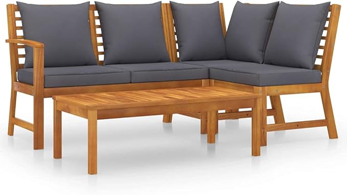 Patio Lounge Set with Cushion,Outdoor Patio Furniture,Outdoor Chat Conversation Set,Garden Furniture Sets,for Patio,Backyard,Garden,Outdoor,4 Piece Solid Acacia Wood