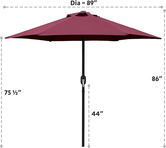 7.5 Ft Patio Umbrella with Crank Weather Resistant Outdoor Umbrella Durable 6 Sturdy Steel Ribs Outdoor Market Umbrella for Deck Garden Pool Yard Cafe, Burgundy