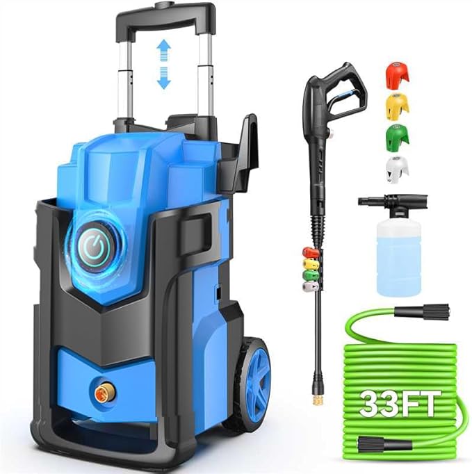 Electric Pressure Washer, 5000 PSI 4.0 GPM Heavy Duty Power Washer, with 4 Nozzles,Foam Cannon,33FT Hose Reel and 500ml Soap Bottle for Home/Cars(Blue)
