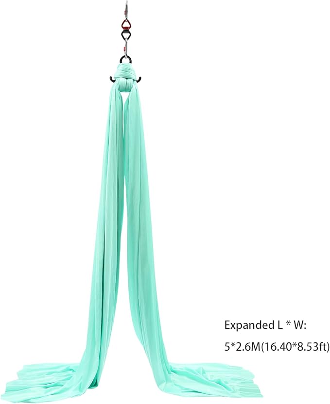3.5 Yards Aerial Silk Swing Indoor, 16.4 * 8.53ft Aerial Yoga Wall Hammock for Adults, Aerial Silk Starter Kit Ceiling with 360° Swivel Connector & Fixing Discs, Inversion Exercises Holds 440lbs