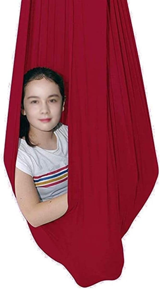 Nylon Swing Hammock Indoor Therapy Sensory Swings Cuddle Hammock with Special Needs for Children Kids Games Autistic (Color : Wine red, Size : 100 x 280 cm)