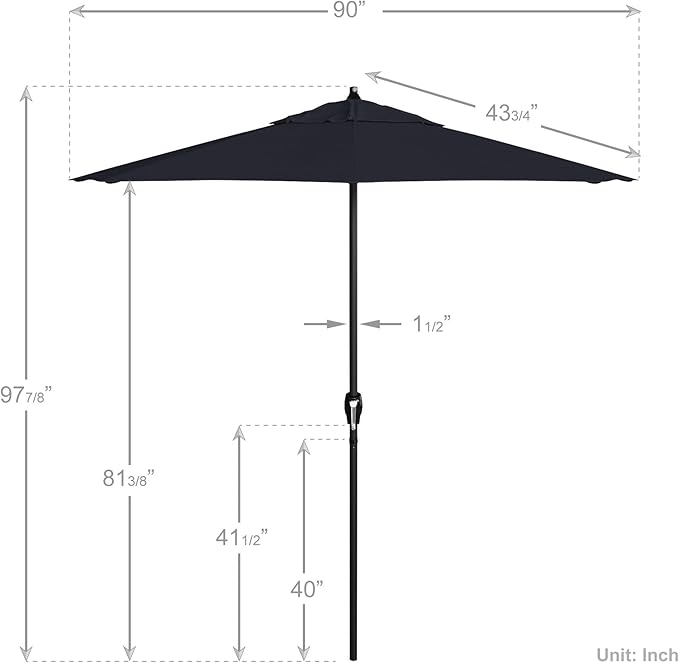 California Umbrella 7.5' Rd Aluminum Patio Umbrella, Crank Lift, Auto Tilt, Black Finish