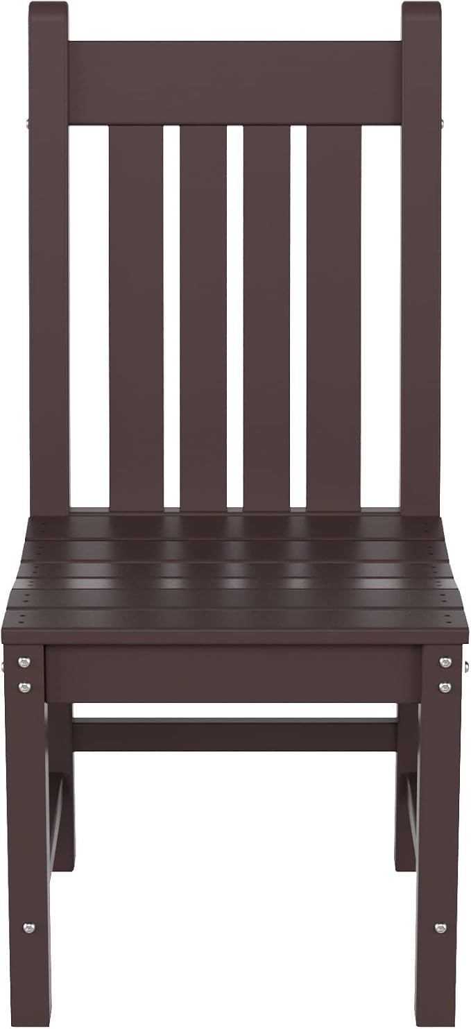 WO Home Furniture Adirondack Patio Dining Chair Table Bench Set of 6 PCS Rectangle Dinner Table Dining Armless Chairs (Dark Brown)