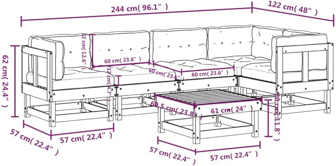 6 Piece Patio Lounge Set with Cushions, Outdoor Dining Sets Front Porch Furniture Patio Conversation Set Porch Furniture Set for Garden Negotiation Area Poolside Piazza White Solid Wood