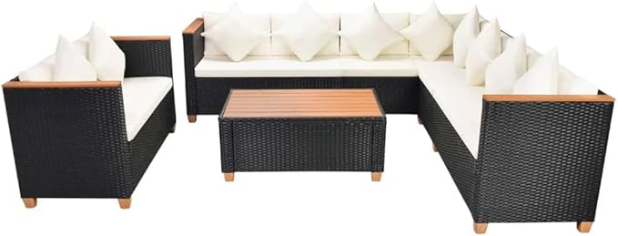 6 Piece Patio Lounge Set with Cushions, Patio Conversation Set Porch Furniture Set Outdoor Dining Sets Front Porch Furniture for Exhibition Poolside Piazza Garden Poly Rattan Black