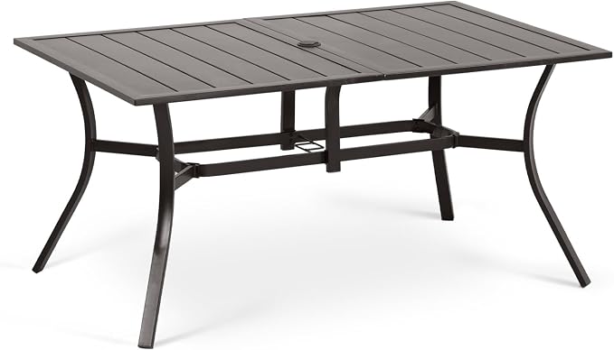 COWVIE Patio Dining Table for 6 People, 59" Metal Outdoor Table with Adjustable Umbrella Hole for Garden, Poolside, Backyard
