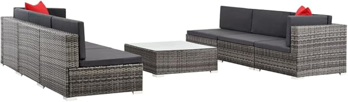 7 Piece Patio Lounge Set with Cushions, Outdoor Sofa Sets Patio Conversation Set Porch Furniture Set Sectional Sofa for Poolside Piazza Exhibition Negotiation Area Poly Rattan Gray