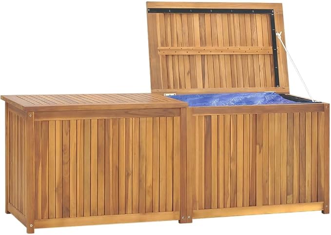 Solid Teak Wood Outdoor Storage Box 59.1"x19.7"x21.7" Weather Resistant Patio Furniture Deck Box with PE Bag for Gardening Tools Pool Toys Cushions