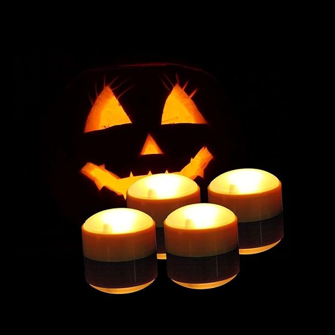 iZAN 4 Pack Battery Operated LED Pumpkin Lights with Remote and Timer, Bright Flickering Flameless Candle Set for Pumpkin Décor Jack-O-Lantern Halloween Party Home Christmas Decorations, Orange Color