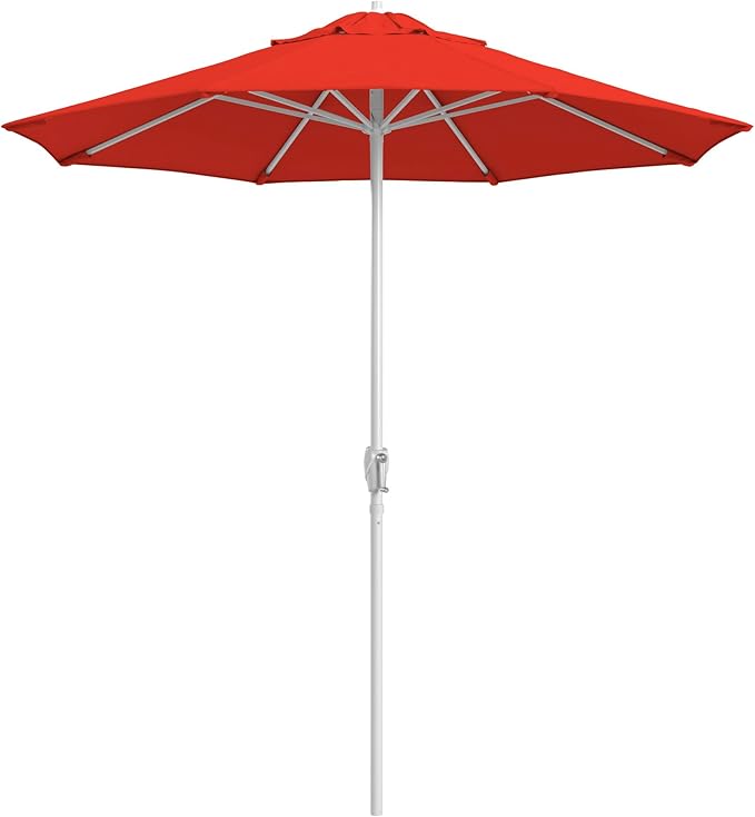 California Umbrella 8-Year Protection 7.5 Ft Outdoor Patio Umbrella, Solstice Fade-Resistant Fabric, Auto-Tilt, Heavy Duty Aluminum Frame, 8 Reinforced Ribs for Pool or Deck, White Pole, Sunset