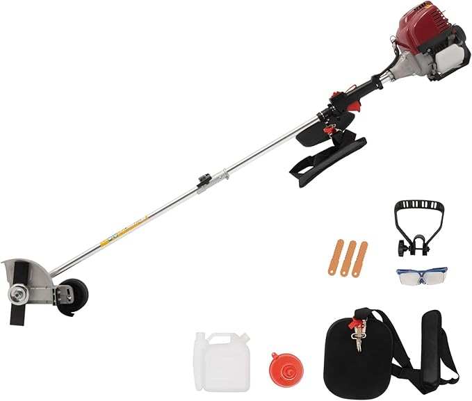 Weed Wacker, 35.88cc 4 Stroke Gasoline Engine Lawn Edge Grass Trimmer 2 Blade Cordless Gas Weed Eater Trimmer Brush Cutter 8500RPM for Agriculture, Gardens Family Lawn Mowing