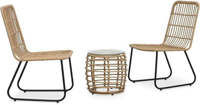 Bistro Set,Patio Lounge Set,Outdoor Furniture,Outdoor Furniture Sets,Patio Conversation Sets,for Garden,Deck,Backyard,3 Piece Poly Rattan Oak