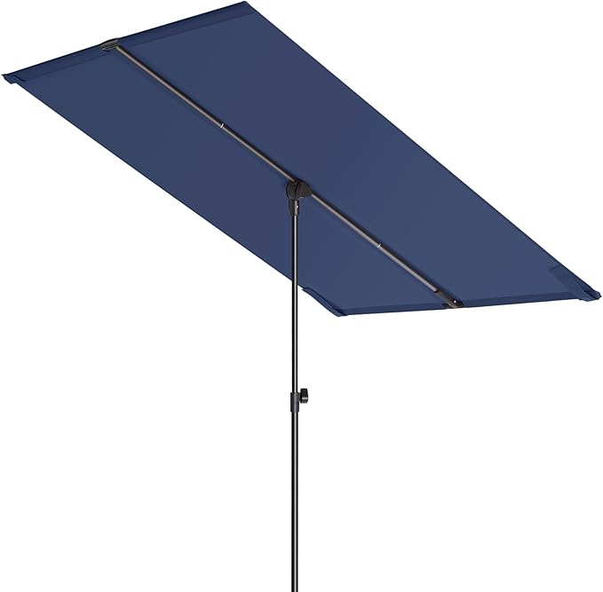 HOMSHADE 6x4ft Outdoor Balcony Umbrella - Flat Porch Pool Patio Umbrella Rectangular Canopy Shade UPF50+ UV Protection 360° Rotating & Tilting All Angles Applicable (Navy Blue, No Base)