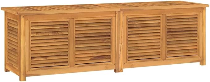 Teak Garden Storage Box Outdoor 68.9 x 68.9 x 21.7 Inches Solid Wood Deck Box with Water Resistant PE Bag for Patio Garden and Balcony