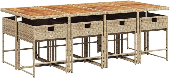 9 pcs Set Patio Dining Set & Garden Dining Set Beige PE Rattan Outdoor Patio Furniture Set Balcony Furniture for Front Porch Lawn Backyard 86.6 x 41.7 x 28.7 in