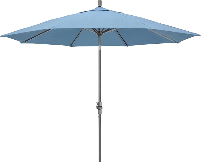 California Umbrella 11Ft Premium Sunbrella Patio Umbrella, Hand-Crank, Tilt-Collar, Gray Frame, Air Blue Fabric