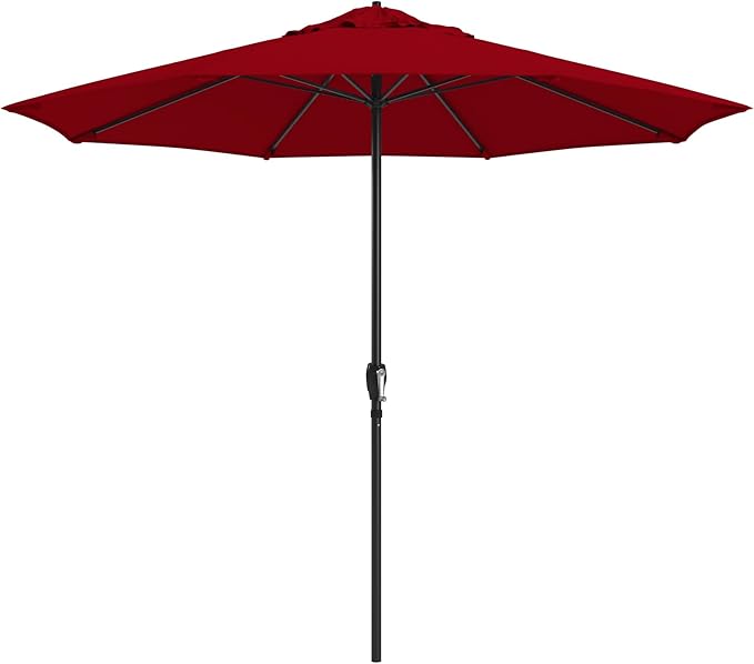 California Umbrella 8-Year Protection 9 Ft Outdoor Patio Umbrella, Solstice Fade-Resistant Fabric, Auto-Tilt, Heavy Duty Aluminum Frame, 8 Reinforced Ribs for Pool or Deck, Black Pole, Red